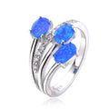 925 Sterling Silver Lab Grown   Blue & White Opal 3 stone ring-11029-k17