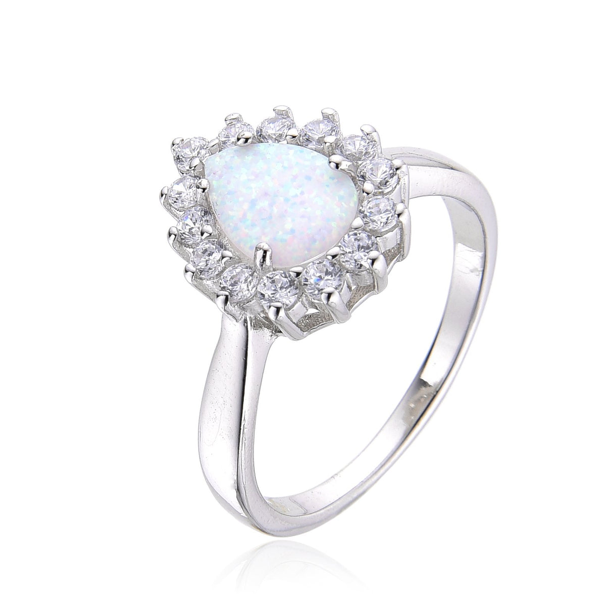 925 Sterling Silver Lab Grown Blue  & White Opal Princess ring-11042-k5