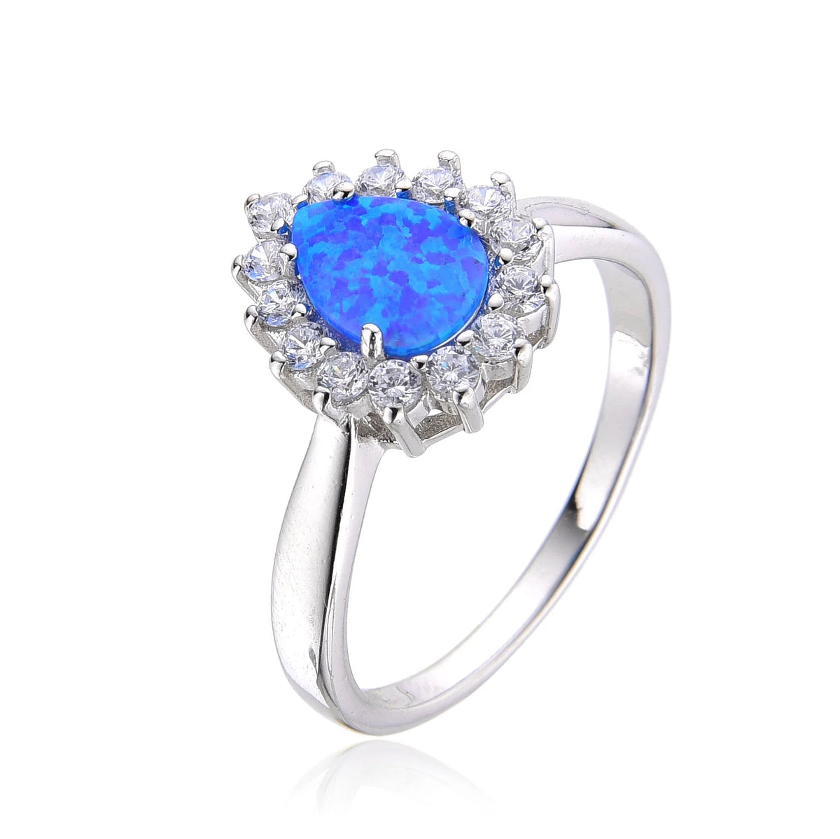 925 Sterling Silver Lab Grown Blue  & White Opal Princess ring-11042-k5
