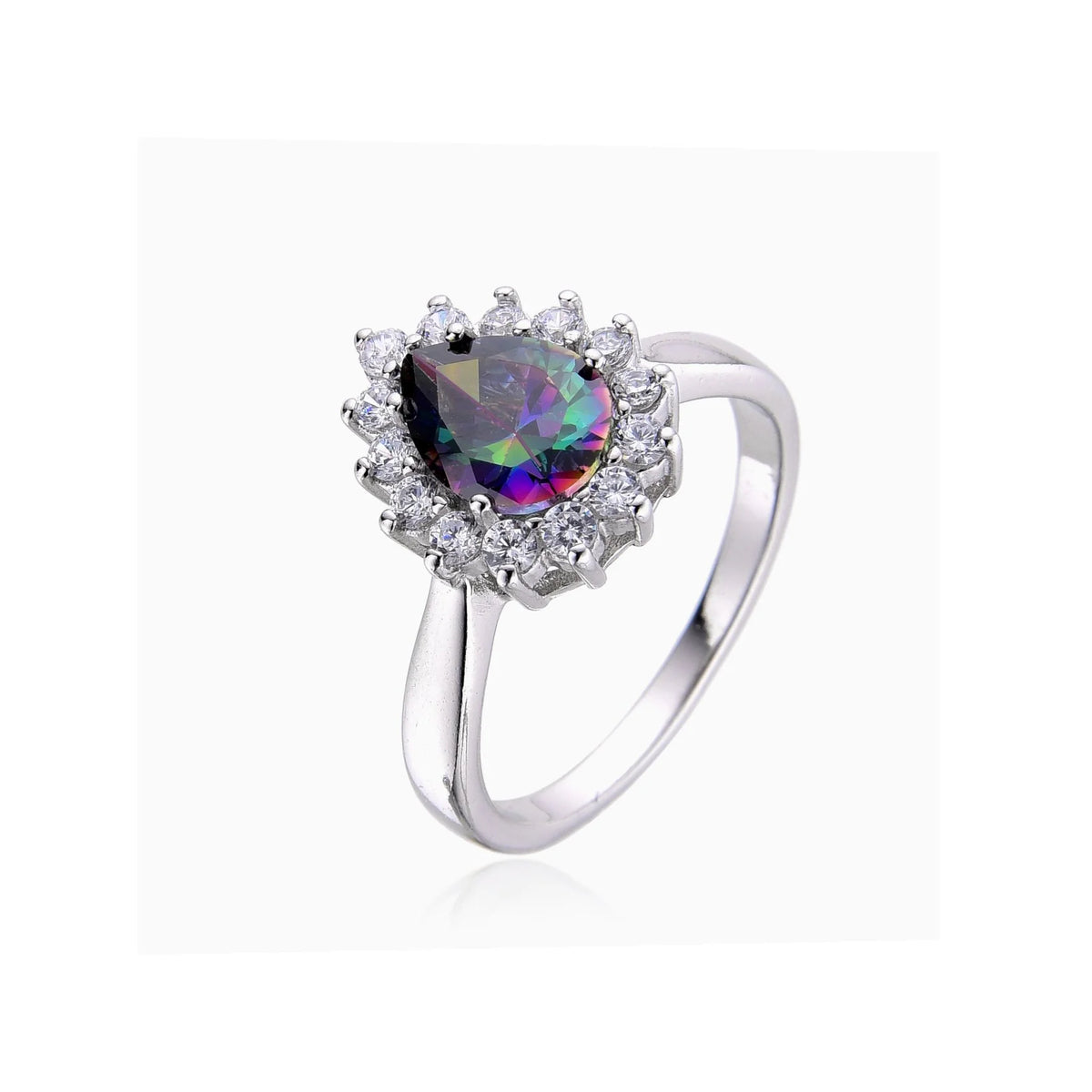 925 Sterling Silver Lab Created Mystic Stone, princess style Ring-11042-MY