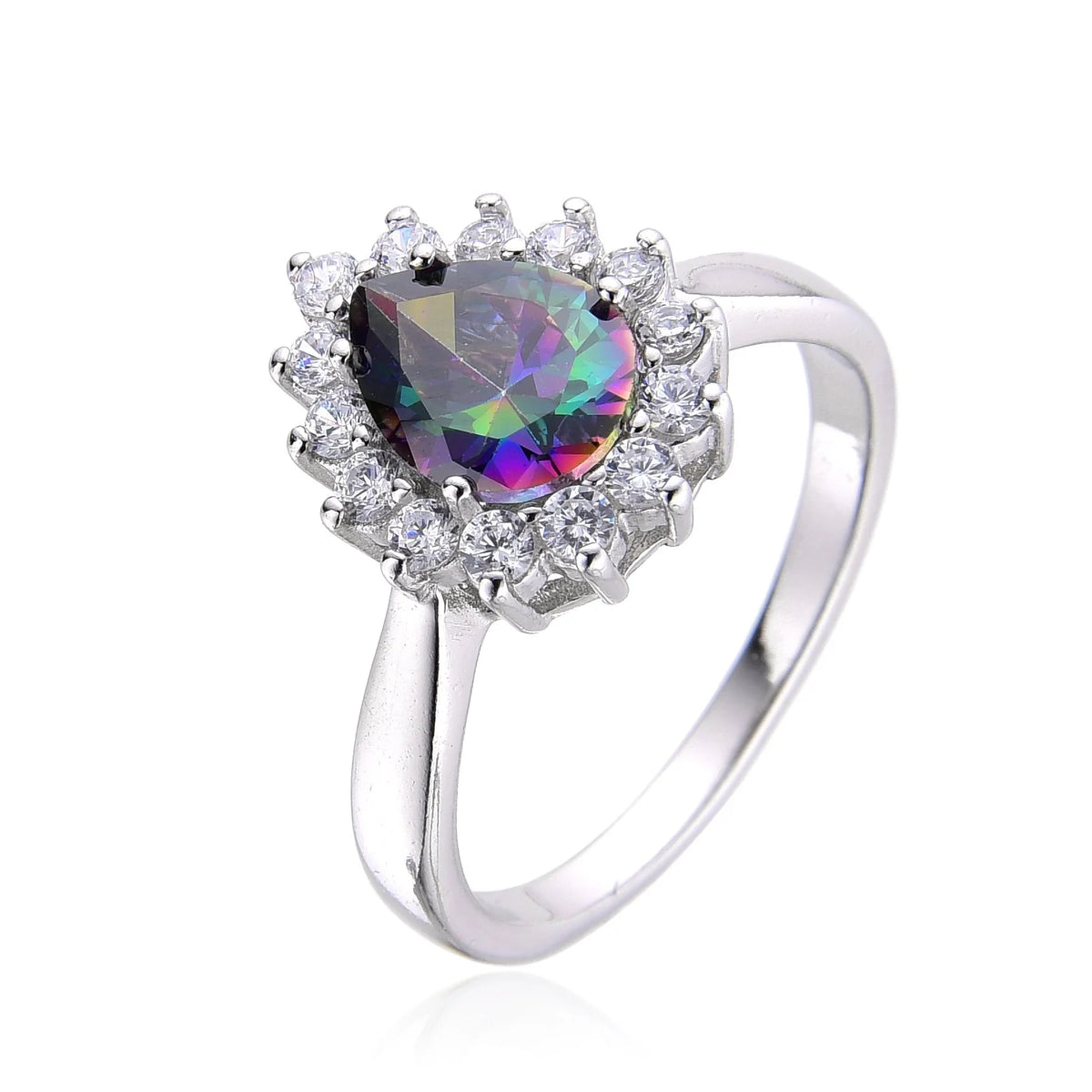 925 Sterling Silver Lab Grown Blue  & White Opal Princess ring-11042-k5