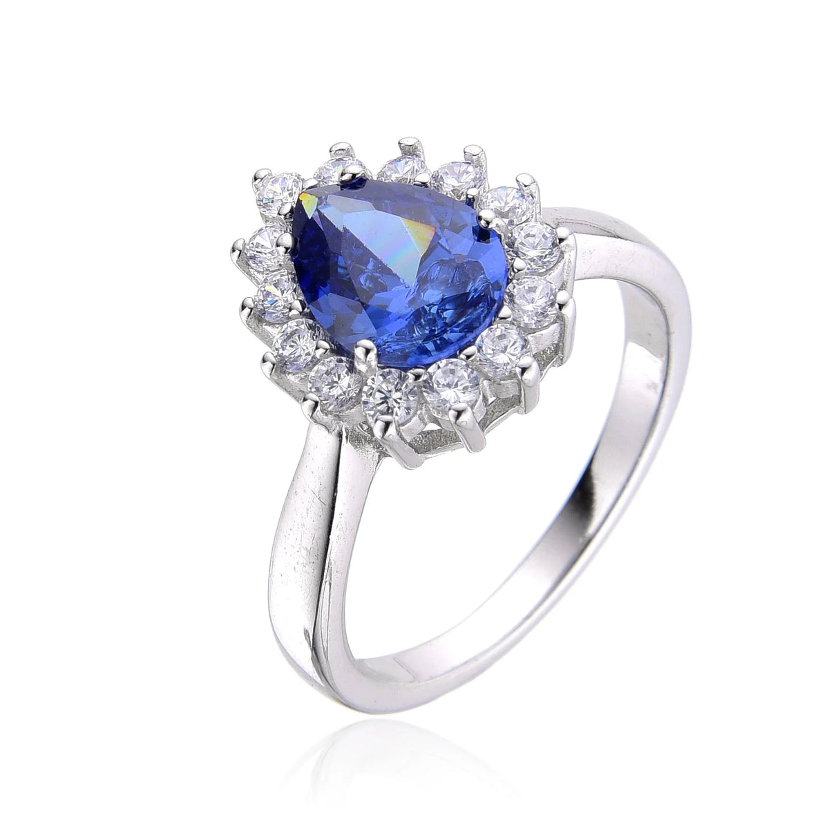 925 Sterling Silver Lab Grown Blue  & White Opal Princess ring-11042-k5
