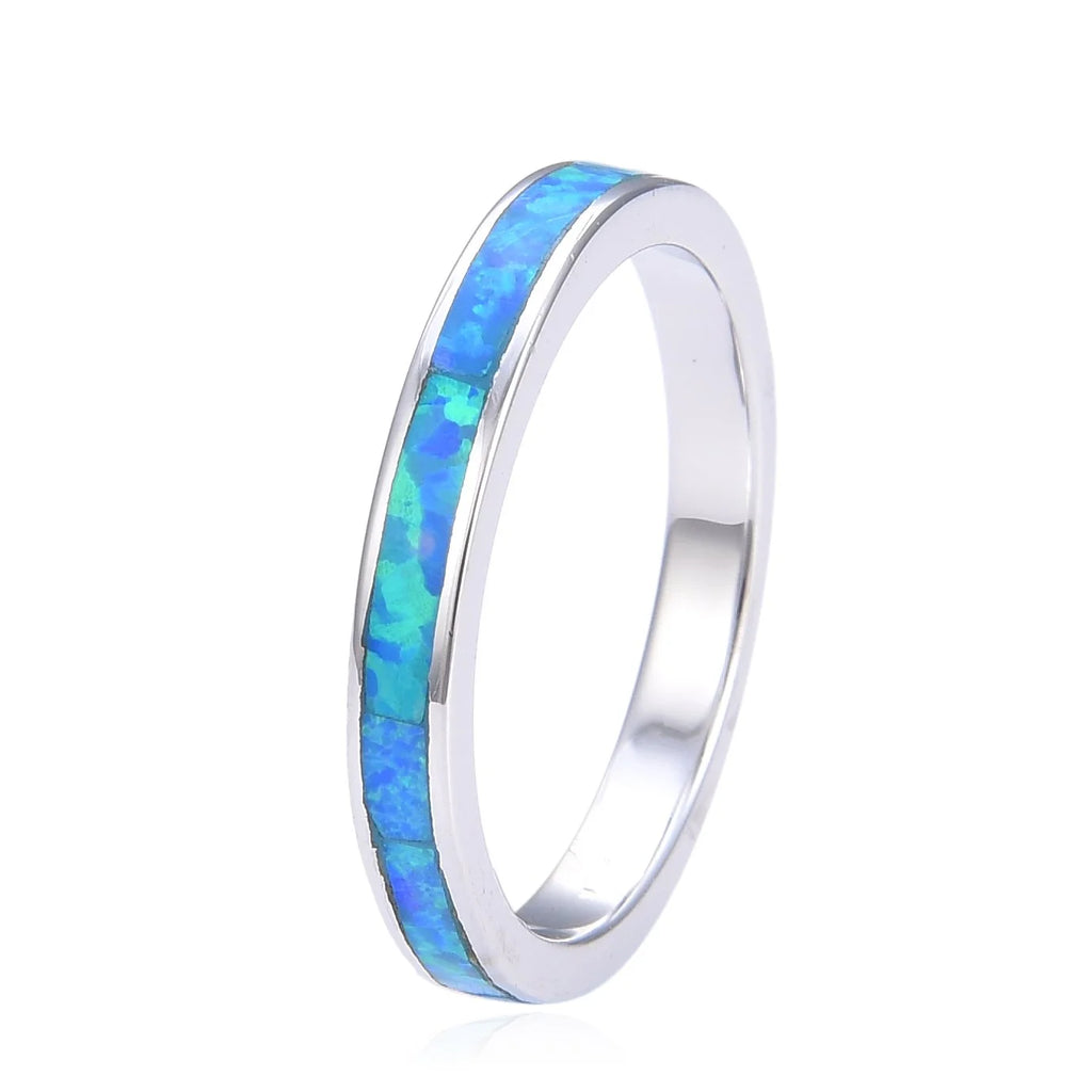 925 Sterling Silver Lab Grown Blue Opal 3mm  Opal band ring -11060-k5
