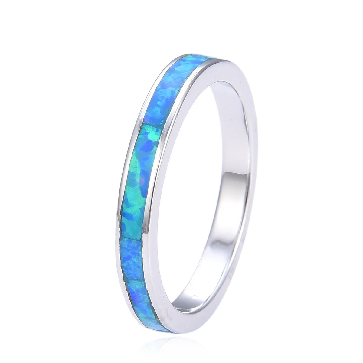 925 Sterling Silver Lab Grown Blue Opal 3mm  Opal band ring -11060-k5