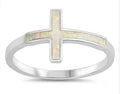 925 Sterling Silver Lab Grown White OPal sideway Cross Ring-11099-k17