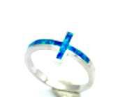 925 Sterling Silver Lab Grown White OPal sideway Cross Ring-11099-k17