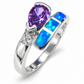 111040 sterling silver amethyst-purple CZ ring with blue opal