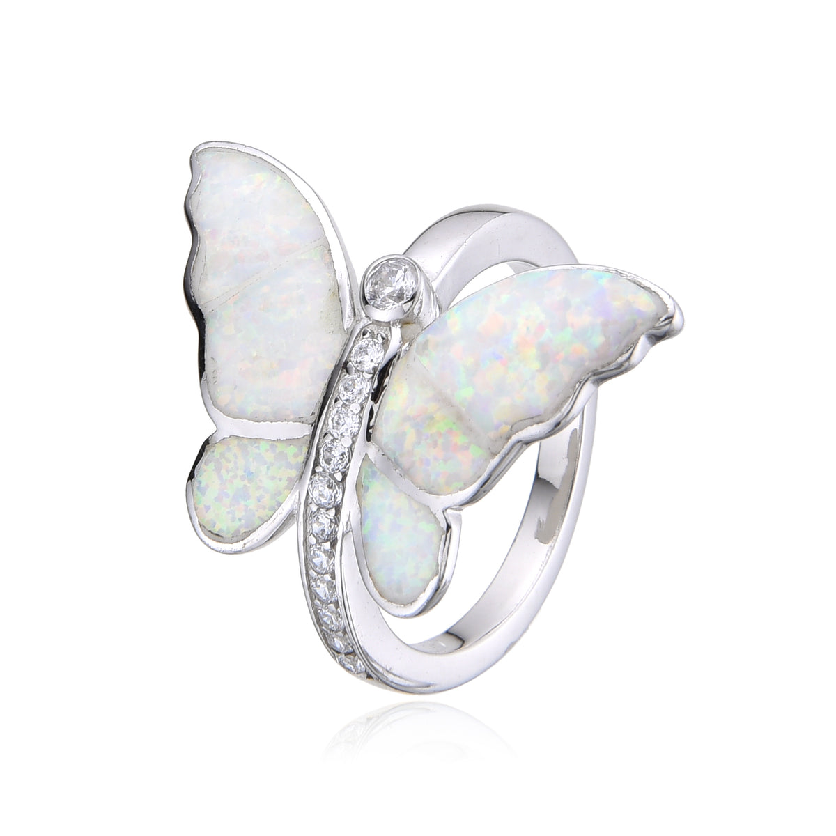 925 Sterling Silver Blue or white  Lab-Created Opal  Butterfly Ring - 111068-k5