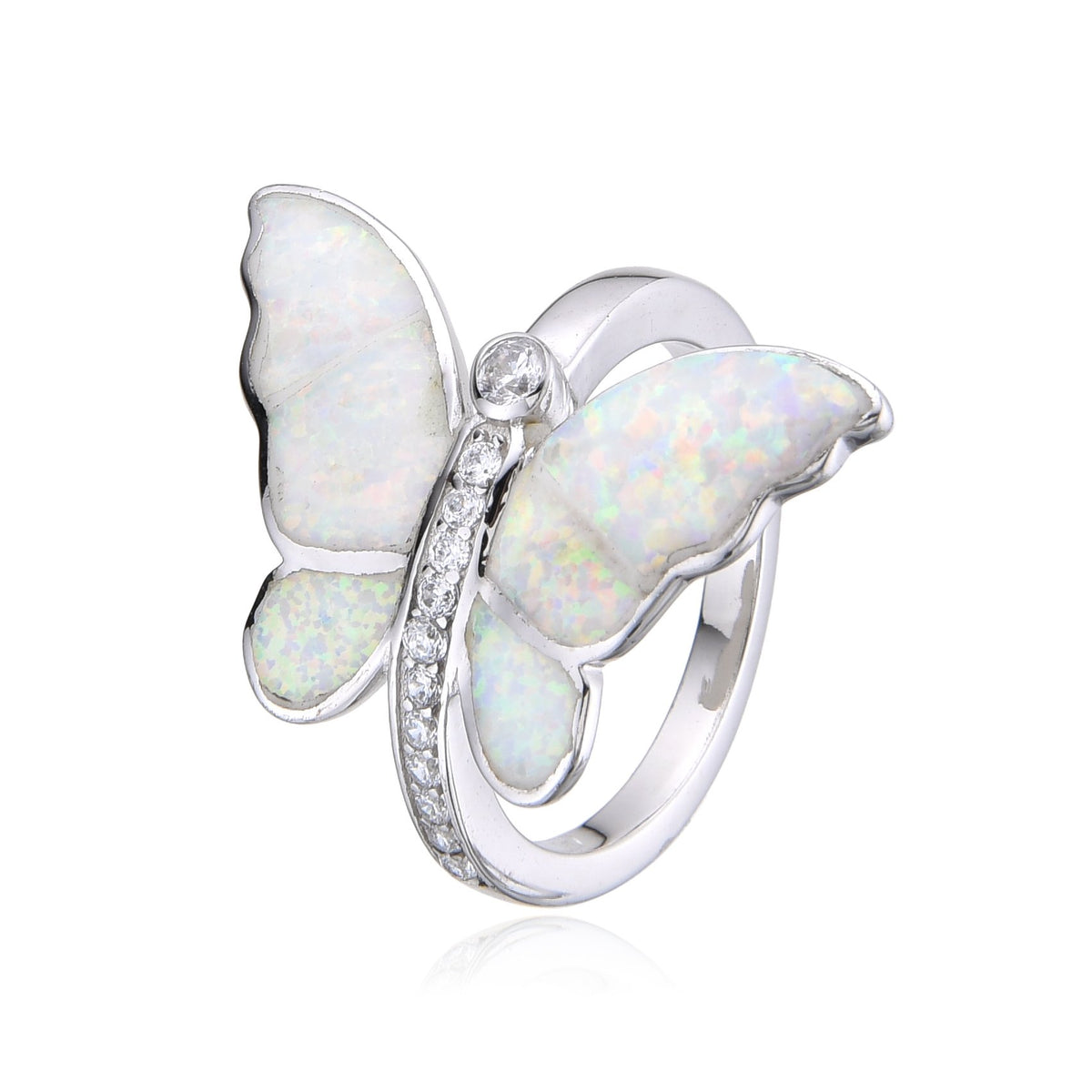 925 Sterling Silver Lab Grown White Opal BUTTERFLY ring-111068-k17