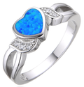 925 Sterling Silver Blue or white Lab-Created Opal heart Ring - 111084-k5
