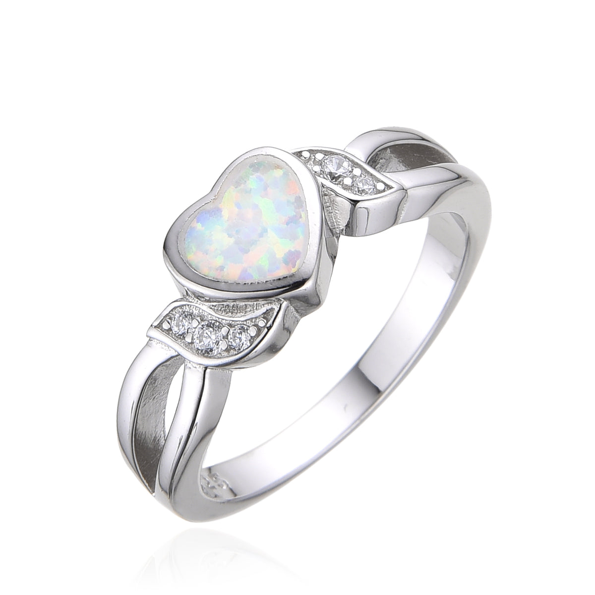 925 Sterling Silver Blue or white Lab-Created Opal heart Ring - 111084-k5