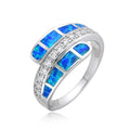 925 Sterling Silver Lab Grown Blue inlaid Opal Rings-11111-k5