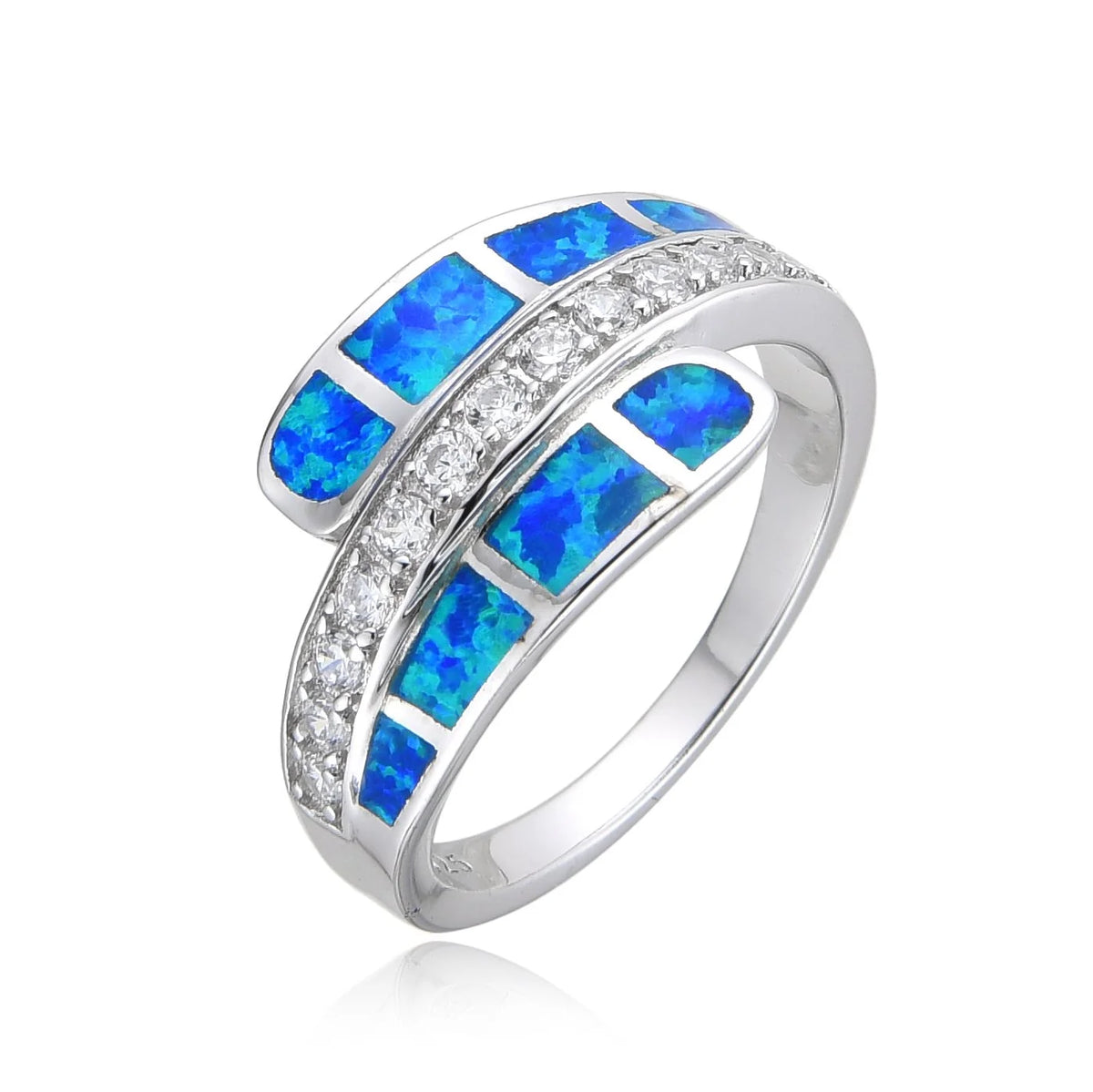 925 Sterling Silver Lab Grown Blue inlaid Opal Rings-11111-k5