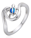 925 Sterling Silver blue or white Lab-Created Opal Turtle  Ring - 111142-k5d