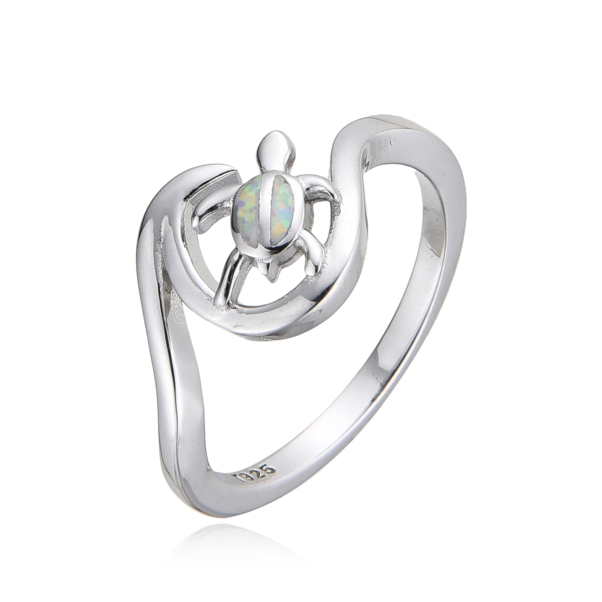 925 Sterling Silver blue or white Lab-Created Opal Turtle  Ring - 111142-k5d