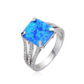 925 Sterling Silver Lab Grown Micro Setting Blue Opal square shape Ring-111154-k5