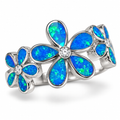 925 Sterling Silver  blue or white -Created Opal Plumeria Hawaiian Ring - 111158