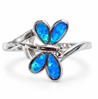 925 Sterling Silver Dragonfly Ring with  blue or white Lab-Created Opal - 111161-k5