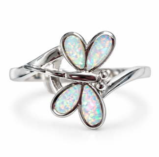 925 Sterling Silver Dragonfly Ring with  blue or white Lab-Created Opal - 111161-k5
