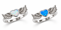925 Sterling Silver Lab-Created Blue or White Opal Angle Wings heart Ring - 111299-k5