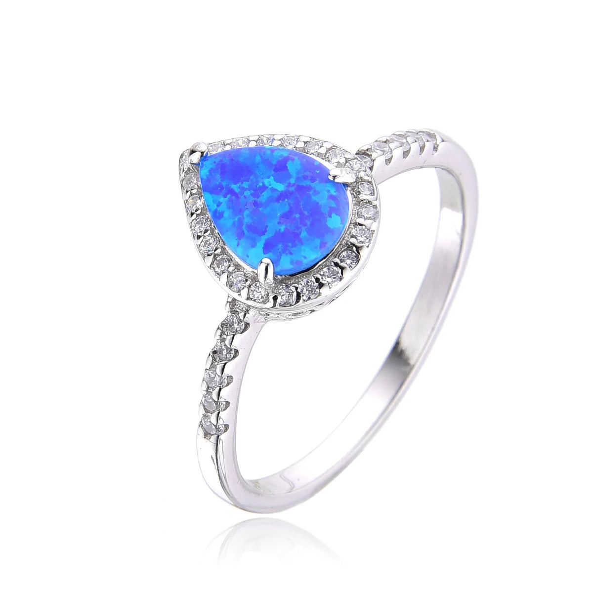 925 Sterling Silver Lab Grown Blue Opal drop shape halo ring-11130-k5