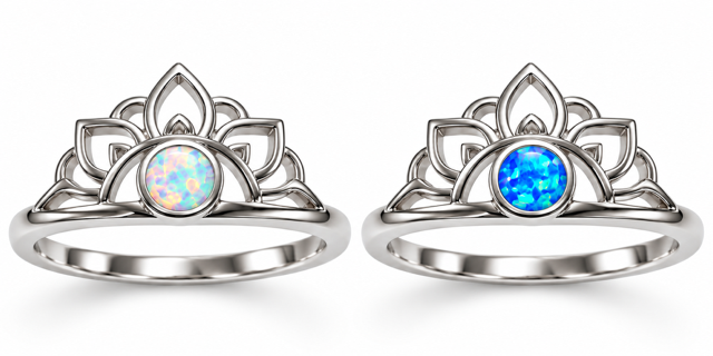 925 Sterling Silver Lab-Created Blue or White Opal Crown  Ring - 111381