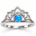 925 Sterling Silver Lab-Created Blue or White Opal Crown  Ring - 111381