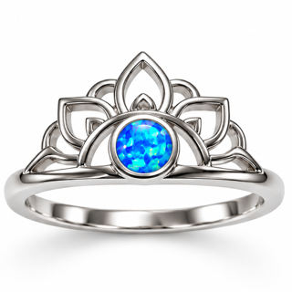 925 Sterling Silver Lab-Created Blue or White Opal Crown  Ring - 111381