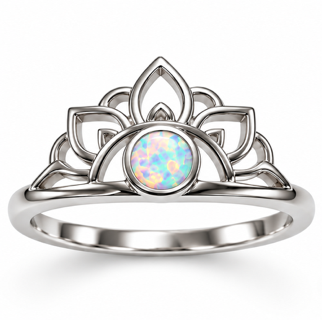 925 Sterling Silver Lab-Created Blue or White Opal Crown  Ring - 111381