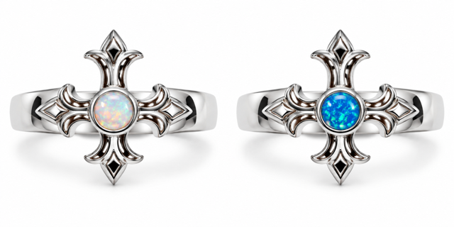 925 Sterling Silver  Lab-Created Opal Cross Ring - 111383-k5