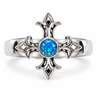925 Sterling Silver  blue or white  Lab-Created Opal Cross Ring - 111383-k5
