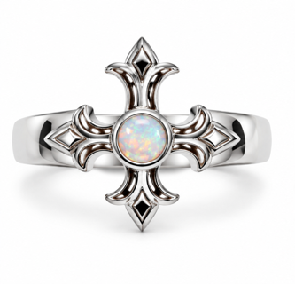 925 Sterling Silver  blue or white  Lab-Created Opal Cross Ring - 111383-k5