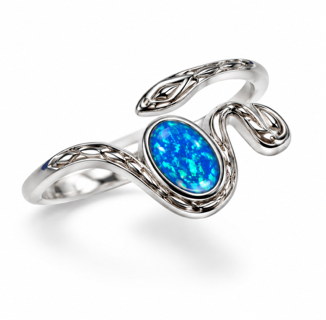 925 Sterling Silver Snake  Lab-Created  Blue or White Opal Ring - 111384-k5