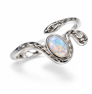 925 Sterling Silver Snake  Lab-Created  Blue or White Opal Ring - 111384-k5