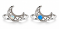 925 Sterling Silver Cresent Moon Ring with Lab-Created Blue or White Opal- 111387-k5