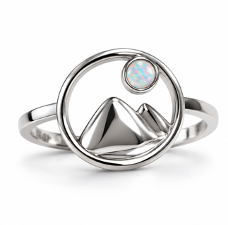 925 Sterling Silver Lab-Created Mountain Opal Ring - 111403