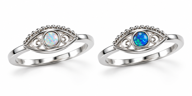 925 Sterling Silver Lab-Created  Eye Opal Ring - 111406