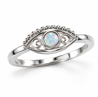 925 Sterling Silver Lab-Created  Eye Opal Ring - 111406