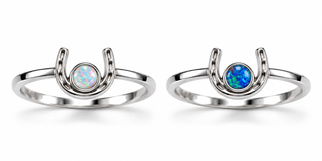 925 Sterling Silver Lab-Created horse shoe Opal Ring - 111408