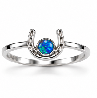 925 Sterling Silver Lab-Created horse shoe Opal Ring - 111408