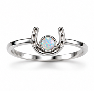 925 Sterling Silver Lab-Created horse shoe Opal Ring - 111408