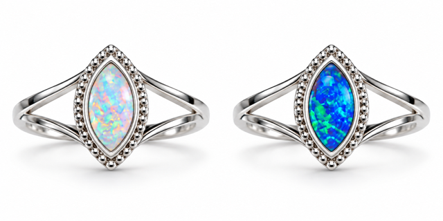 925 Sterling Silver Lab-Created Marquise Opal Ring - 111410