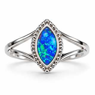 925 Sterling Silver Lab-Created Marquise Opal Ring - 111410