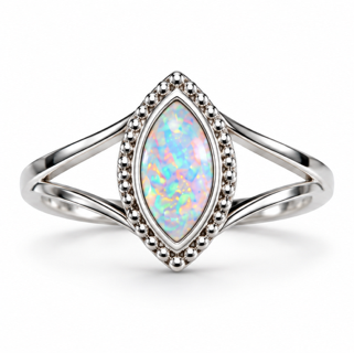 925 Sterling Silver Lab-Created Marquise Opal Ring - 111410