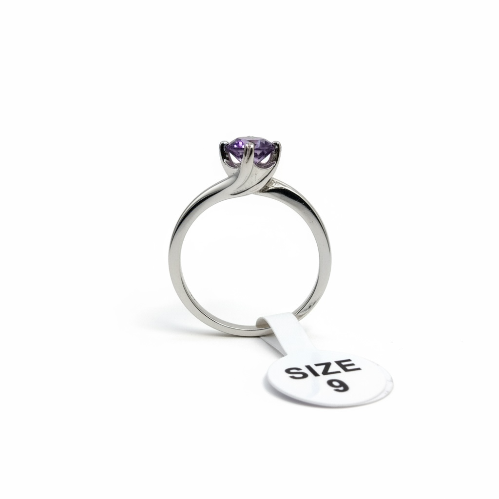 925 Silver Solitaire Ring with cz Amethyst color Stone Round 1 karat stone-111414-cz09