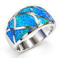 925 Sterling Silver Lab-Created inlay Dome wide band  Opal Ring - 111424