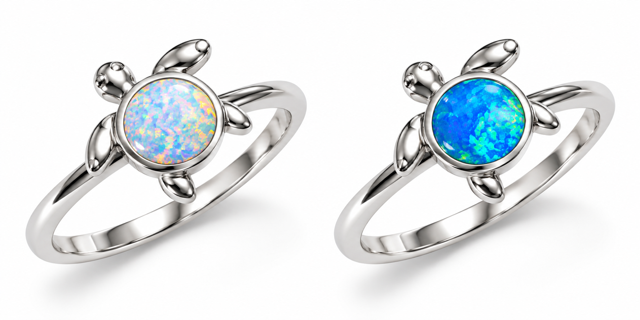 925 Sterling Silver Lab-Created Opal  Turtle Ring - 111459