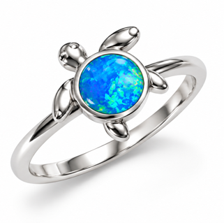 925 Sterling Silver Lab-Created Opal  Turtle Ring - 111459-k5
