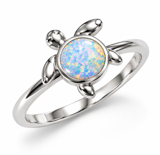 925 Sterling Silver Lab-Created Opal  Turtle Ring - 111459-k5