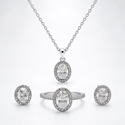 4 ct Total Eternal Sparkle Moissanite OVAL  Halo Set-111541-221091-331413- MOS